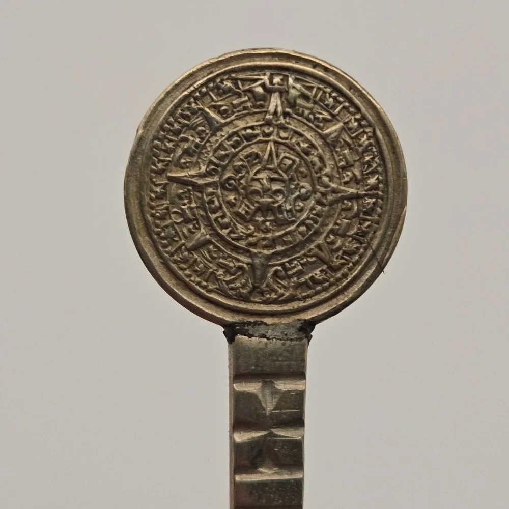 Alpaca Mexico OS Aztec Mayan Sun Stone Souvenir Spoon Folk Art Vintage